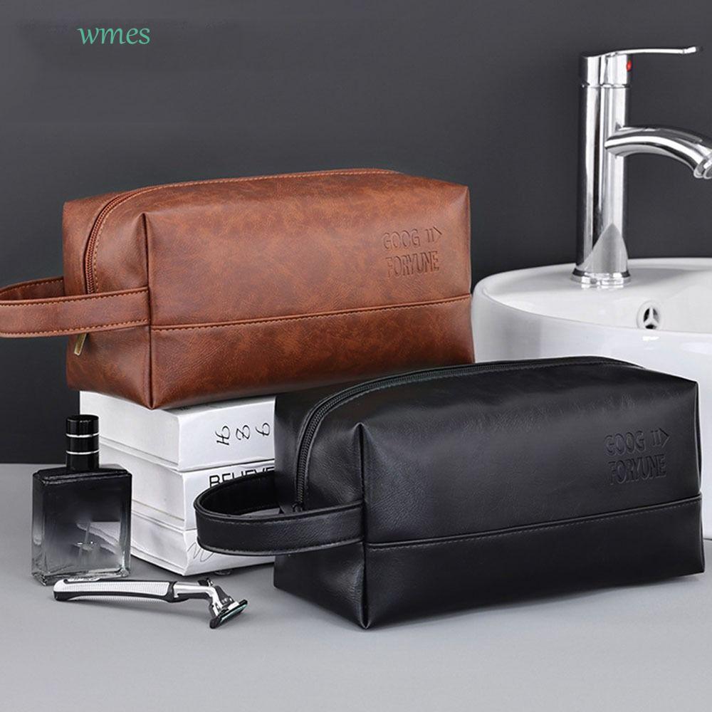 WMES1ZA Men Wash Toiletry Bag, Waterproof Multi Pocket PU Makeup Pouch, Portable Large Capacity Zipp