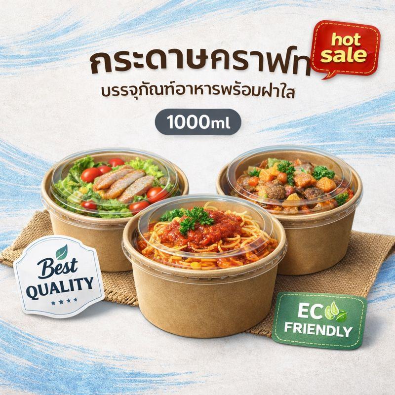 ถ้วยกระดาษคราฟท์ Food Grade ฝา กันฝ้า 100ชุด/ลัง มี4ขนาด