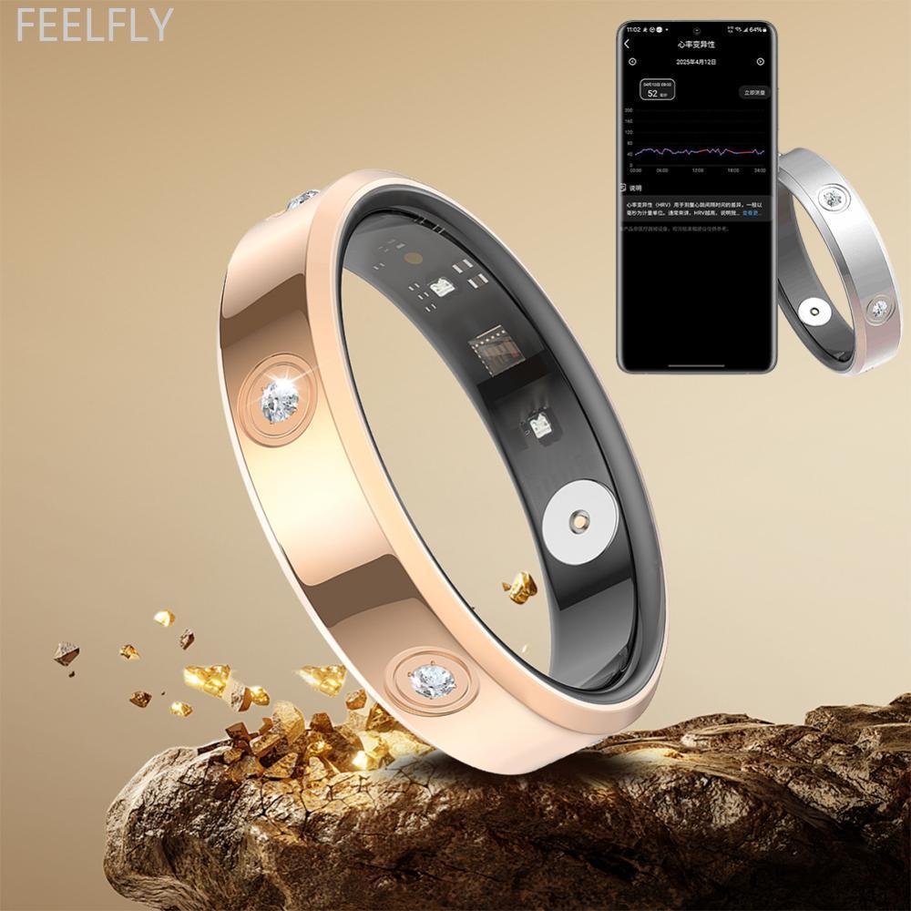 FEELFLY 6.3 มม.แหวนสมาร์ทผู้หญิงผู้ชายแคบสุด Heart Rate สุขภาพการวัดความเครียด Monitor กันน้ําแฟชั่น