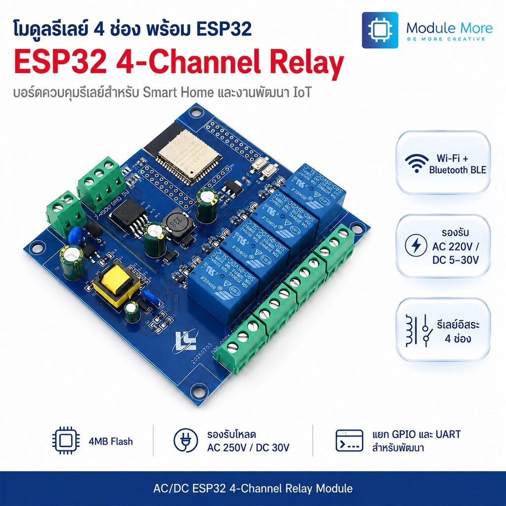 โมดูล ESP32 พร้อม Relay 4ch พร้อมกล่อง LC-Relay-ESP32-4R-A2 AC DC Power Supply ESP32 WiFi BLE 4 Chan
