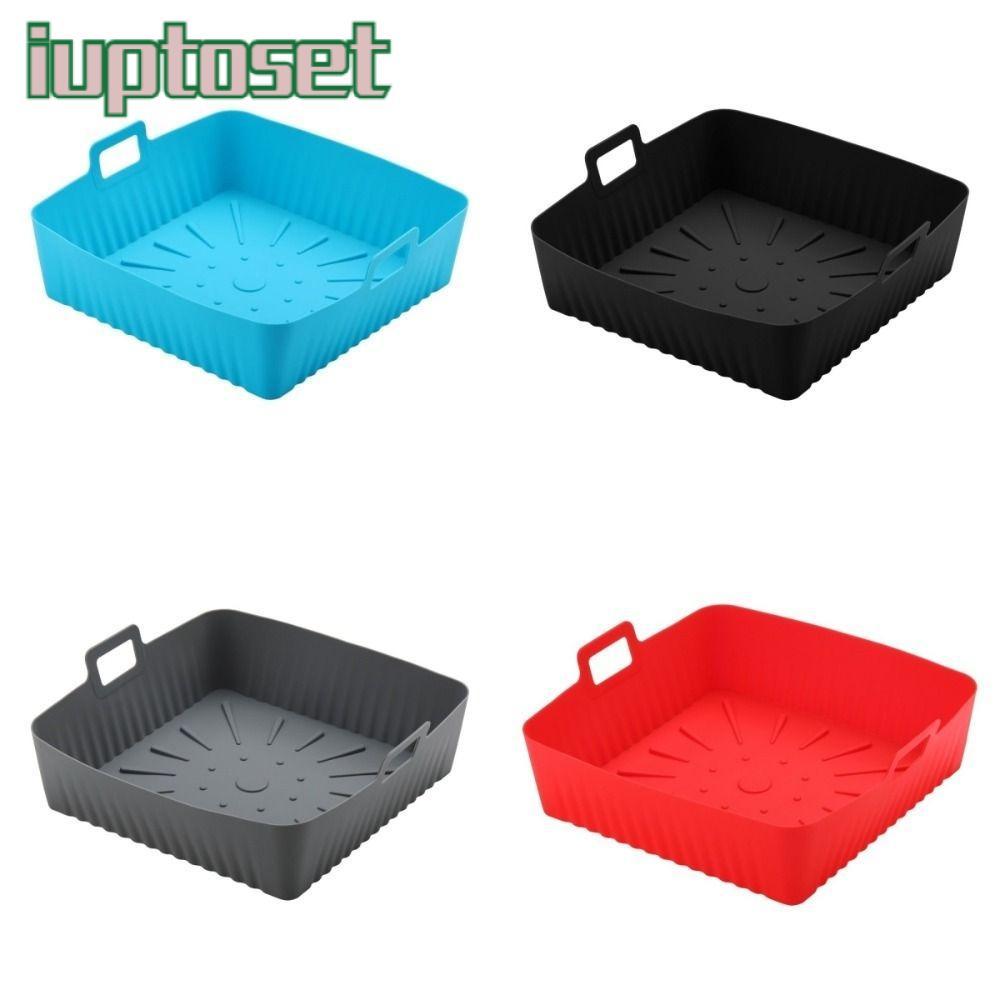 IUPTOSET ถาดอบ, มีด้ามจับนํากลับมาใช้ใหม่ Air Fryer Liners, 9 "ขนาดใหญ่ทนความร้อนซิลิโคน Air Fryer L