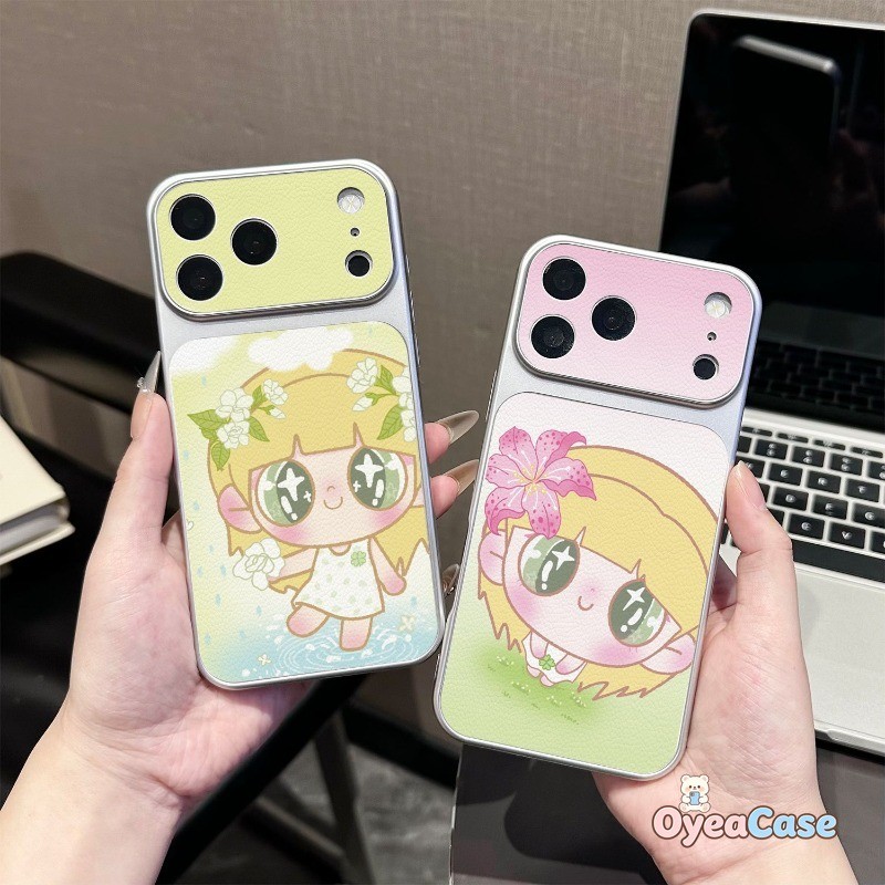 PU หนังสําหรับ OPPO Reno 13F 13 FS 11F 11 10 9 Pro Plus 7 SE 7Z 6 Lite 5G 4G สาวน่ารักปกดอกไม้ดอกไม้