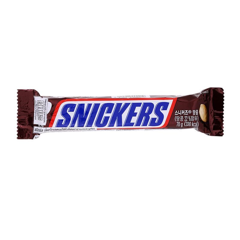 สนิกกอร์สช็อกโกแลตนมไส้ถั่วลิสงคาราเมลและนูกัต 70กรัม Snickers Chocolate 70g. [หมายเลขบาร์โค้ด 6914973002210 ]