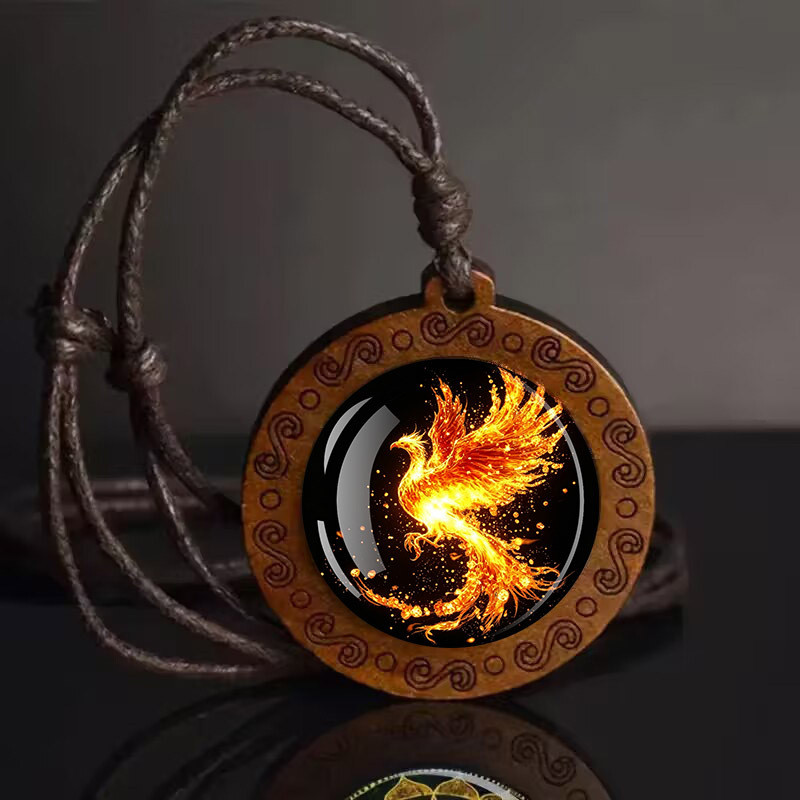 สร้อยคอจี้ไม้ Fire Phoenix, Unisex, เชือกปรับได้, เหมาะสําหรับสวมใส่ทุกวัน, วันหยุด H4MT