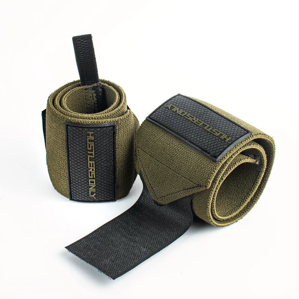 Hustlers Only Powerlifting Wrist Wraps - Olive