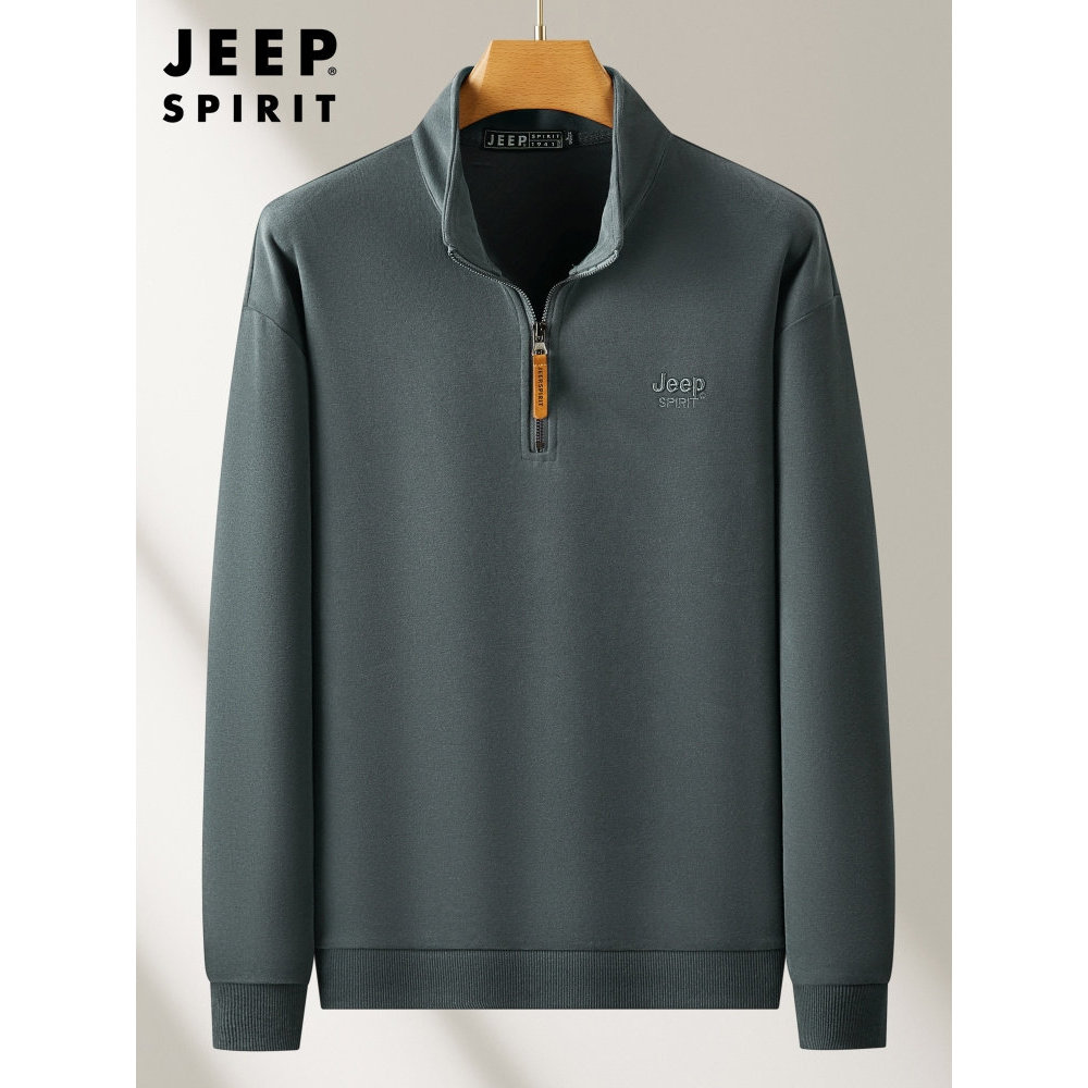 JEEP JEEP JEEP เสื้อกันหนาวผู้ชายฤดูใบไม้ร่วงสไตล์ใหม่กลางพ่อ Bottoming เสื้อครึ่งซิปขาตั้ง-