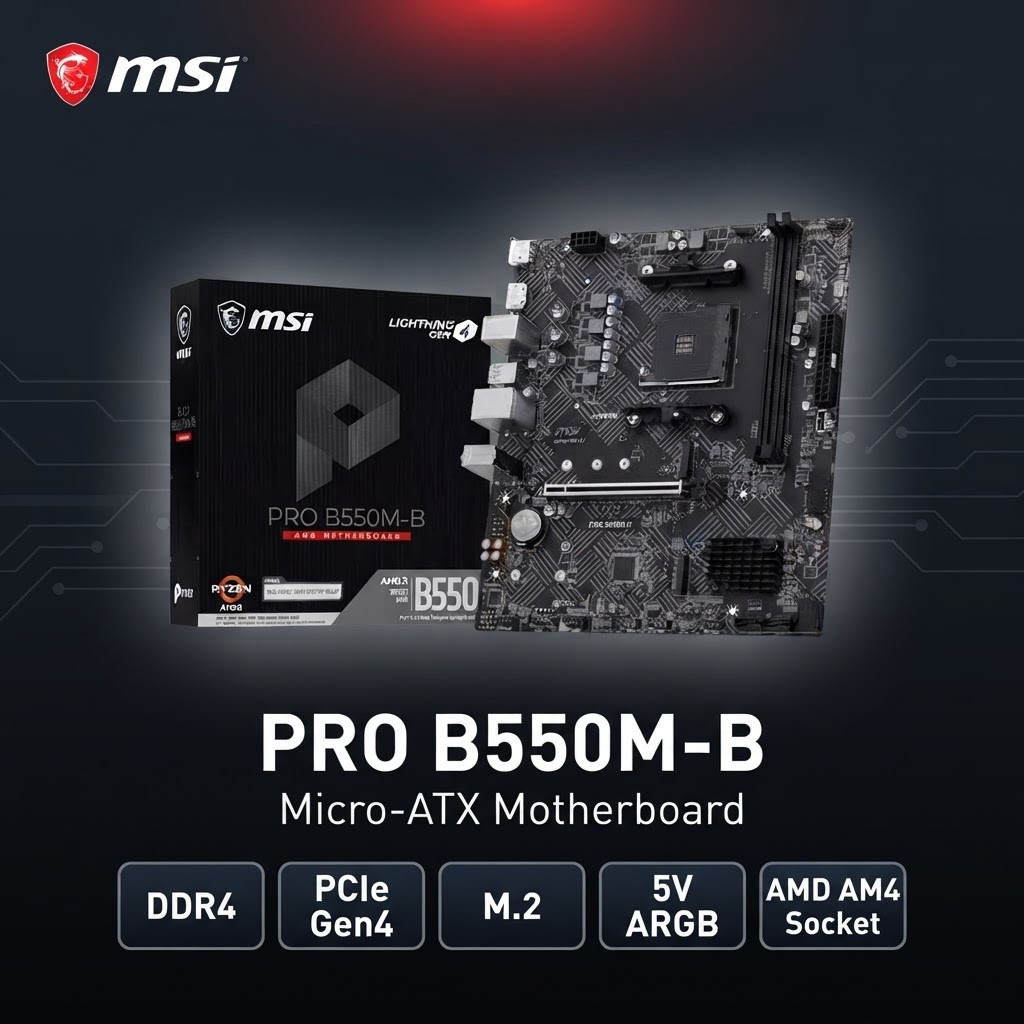 MSI PRO B550M-B Micro-ATX Motherboard DDR4 PCIe Gen4 M.2 5V ARGB