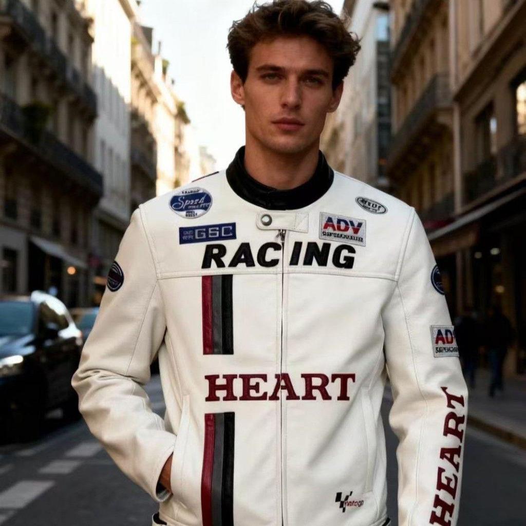 RACING Club vintage racing suit, F1 racing suit, motorcycle riding windproof leather jacket