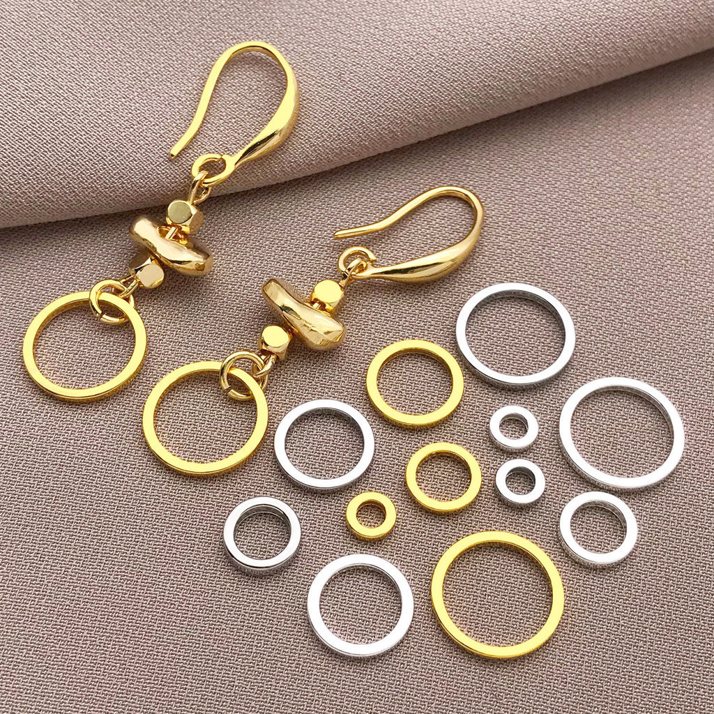 ทองแดงชุบทองจริง 18K Gold Clad 4/6/8/10 มม.Flattened แหวนปิดแหวน DIY Handmade ต่างหูเครื่องประดับอุป