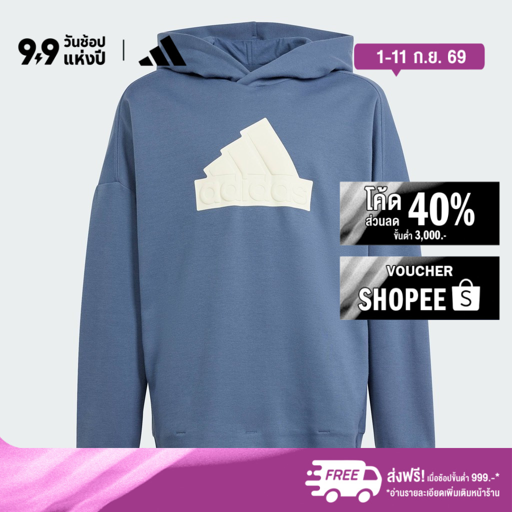 adidas ไลฟ์สไตล์ เสื้อวอร์มมีฮู้ด Future Icons Logo เด็ก สีน้ำเงิน IR8306