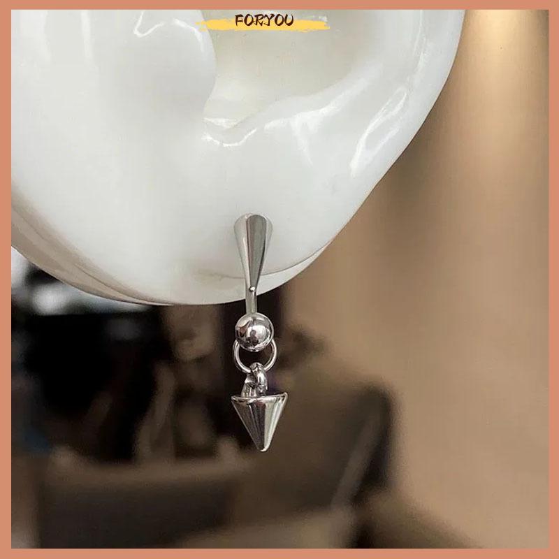 FORYOU 1PC Gothic สแตนเลส Barbell Spike Drop Stud ต่างหู Rivet กระดูกอ่อนโค้งเจาะต่างหูผู้หญิง Y2K P