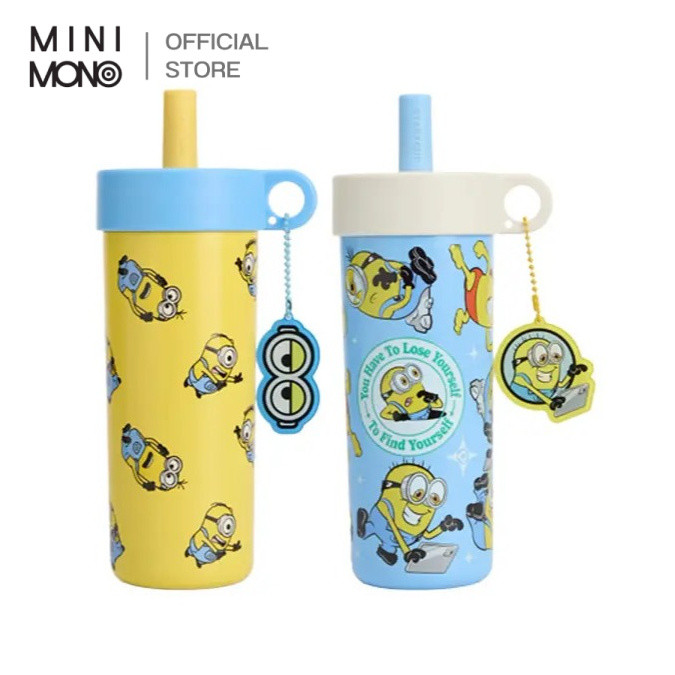 Mini Mono แก้วน้ำเก็บอุณหภูมิ พร้อมหลอด ลาย Minions ความจุ 580 มล.