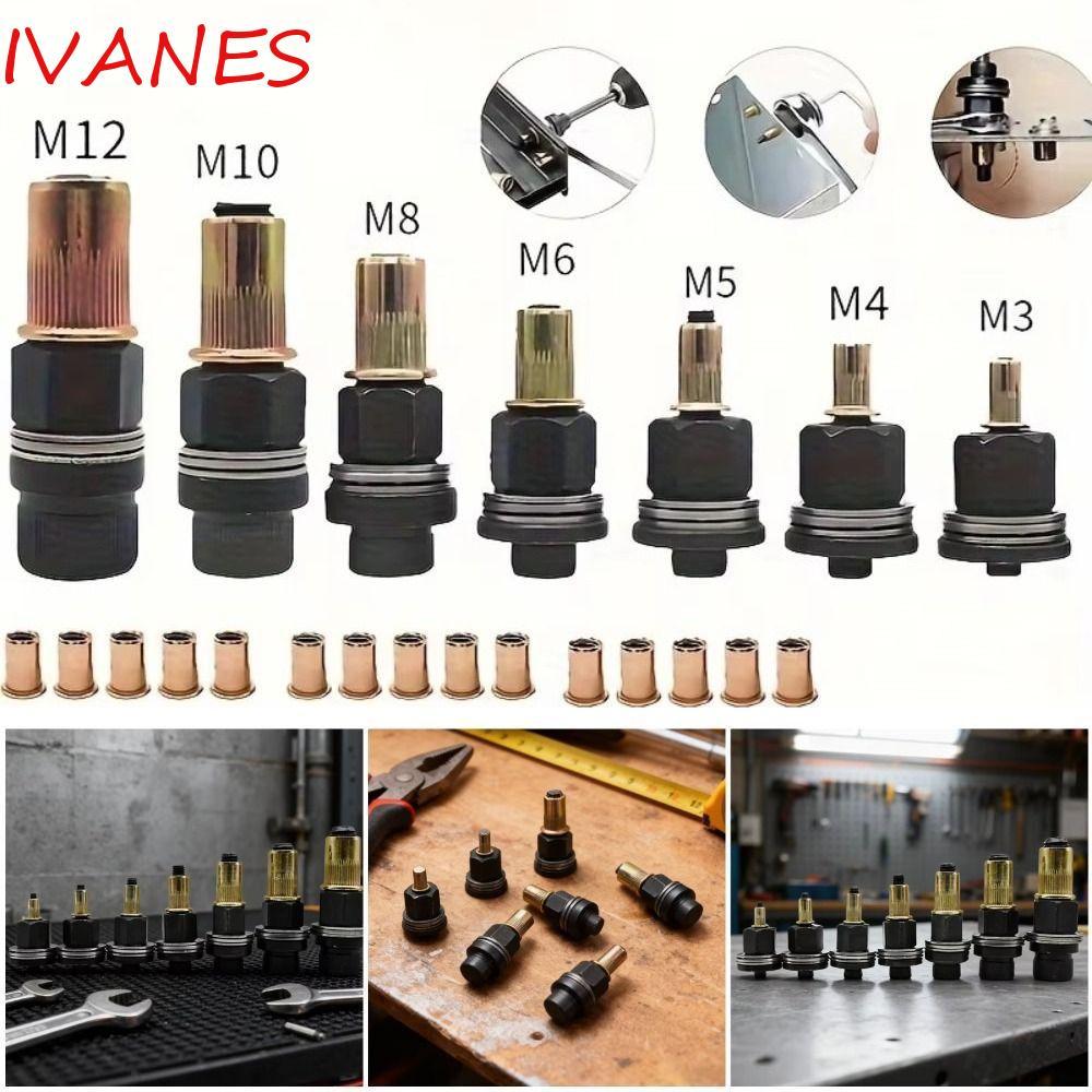 IVANES Rivet Nut เครื่องมือ,เหล็กคาร์บอนกันสนิมเกลียวใส่เครื่องมือ, Rivet Nut ชุดผสมหัว Rivet Nut เก
