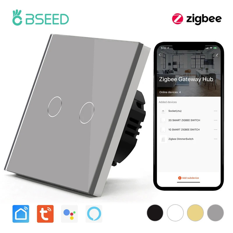BSEED Zigbee Touch Switches 1/2/3Gang 1Way Smart Light Switch Sensor Wall Switches Tuya Control Smar
