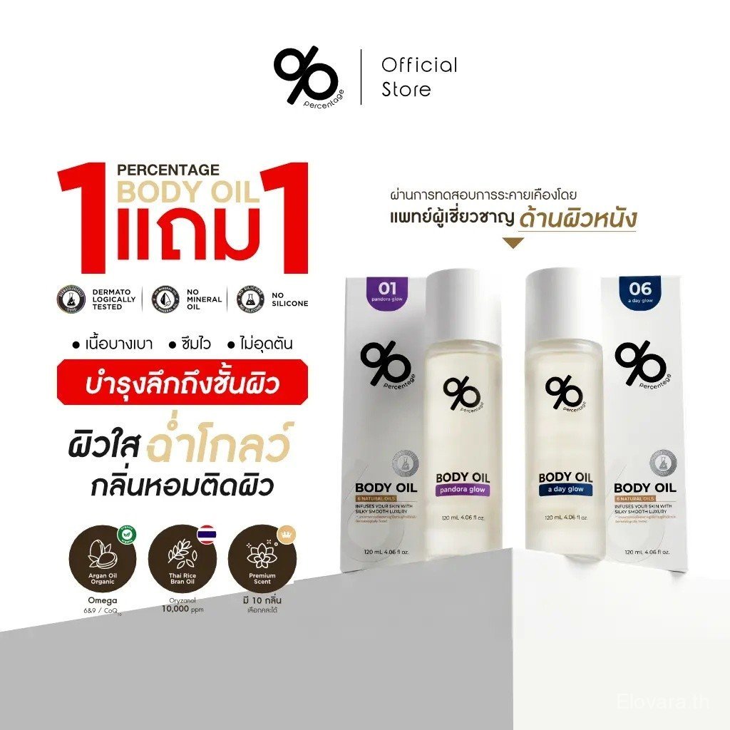 [ 1 แถม 1 ] % PERCENTAGE BODY OIL 120 mL บอดี้ออย กลิ่นหอม บำรุงผิวกาย เนียนนุ่ม ชุ่มชื้น