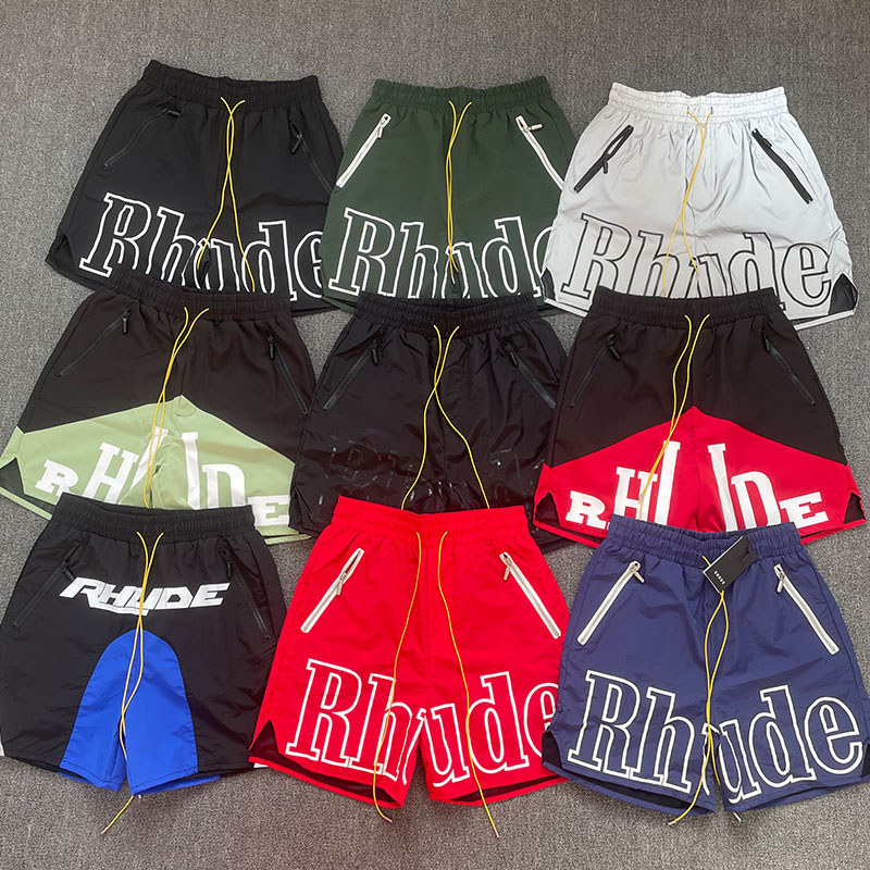 R RHUDE Marlboro กางเกงขาสั้นที่สวยงามอินเทรนด์ High Street กีฬาลําลองกางเกงชายหาดหลวม kanye FOG กาง