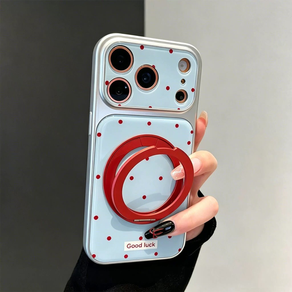 QUMI QUMI Blue Polka Dot Magnetic Bracket เหมาะสําหรับ iPhone18promax เคสโทรศัพท์ Apple 18pro17pro ร