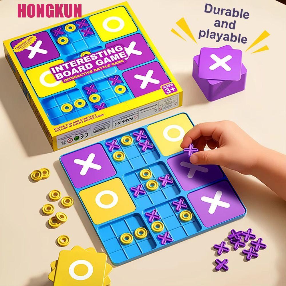 HONGKUN Tic Tac Toe Board Game, Creative Montessori Puzzle Table Game, Tabletop Game แบบพกพาตลก Thin
