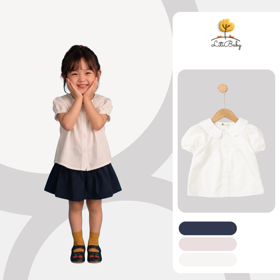 เสื้อคอปกบัวแฟชั่นสําหรับสาวๆนุ่มโปร่งสบายสบายสบาย ลิติเบบี้ 4-12ปี VT41