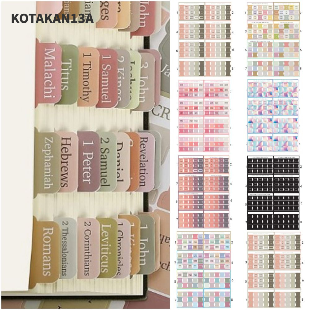 KOTAKAN13A 120PCS Boho Bible Tabs, แท็บพระคัมภีร์ลามิเนตที่มีสีสัน, การนําทางง่ายที่สวยงาม Self กาวห