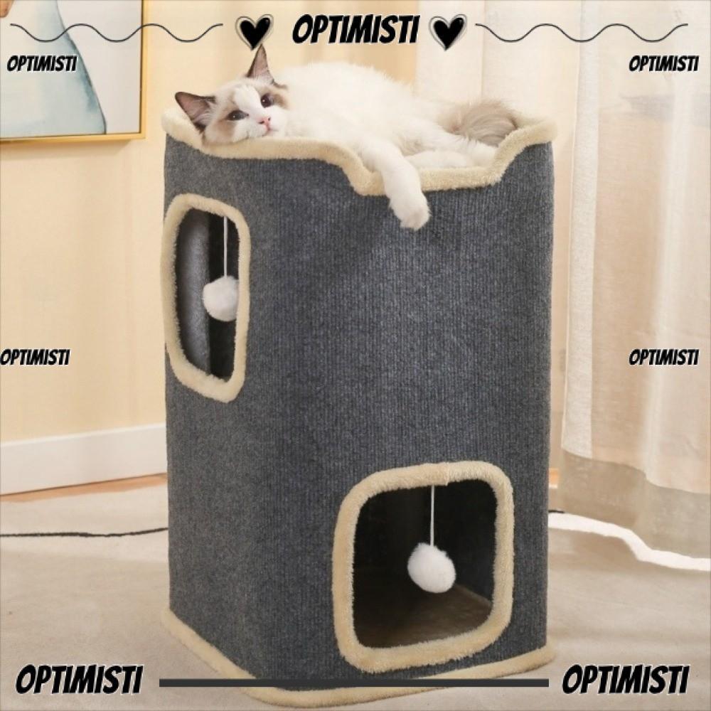 OPTIMISTI8E บ้านปราสาทแมวในร่ม All-in-one พร้อมรู ที่นอนแมว ทรงกระบอก 2/3 ชั้นพร้อมแขวน Fluffy Ball 