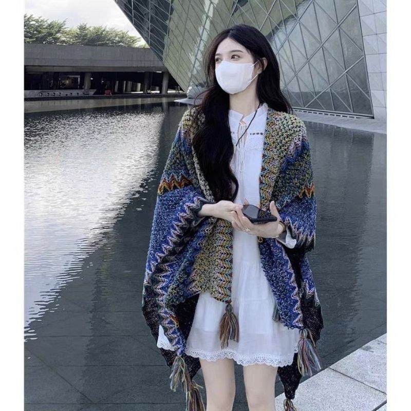 云南丽江披肩刘亦菲宽松大理旅游网红民族风披肩* 斗篷围巾外穿披风Ethnic Style Xizang Wears Cape Cape, Lhasa Scarf And Qinghai Grassla