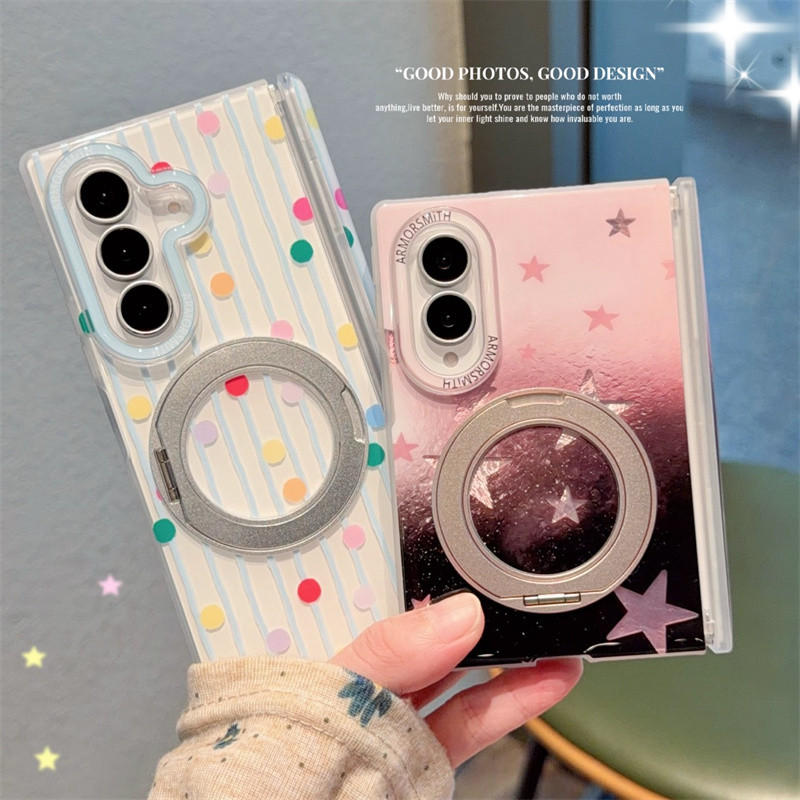 น่ารัก Star Wave Point 360 Magnetic Bracket เคสโทรศัพท์สําหรับ Samsung Galaxy Z พับ 8 Ultra 7 ฝาครอบ