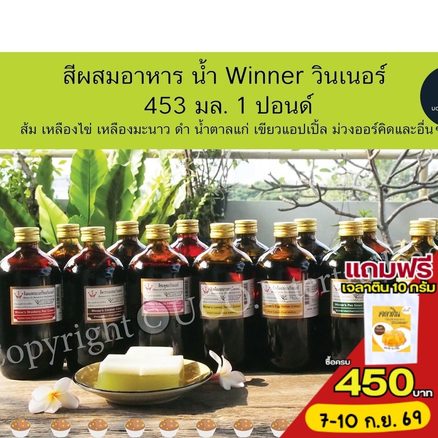 สีผสมอาหาร น้ำ Winner วินเนอร์ 453 มล.1 ปอนด์ ครบทุกสี หายาก สีคาราเมล น้ำเงิน แดงสด น้ำตาล ดำ สำหรับขนม อาหาร *ขวดใหญ่