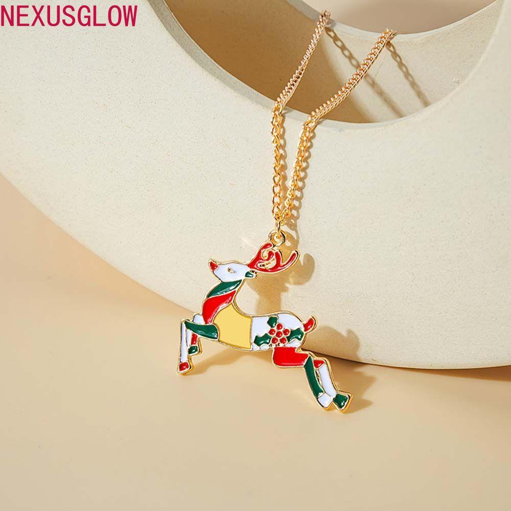 NEXUSGLOW สร้อยคอคริสต์มาสแฟชั่นเครื่องประดับคริสต์มาส Elk Merry Christmas สร้อยคอจี้ผู้หญิง