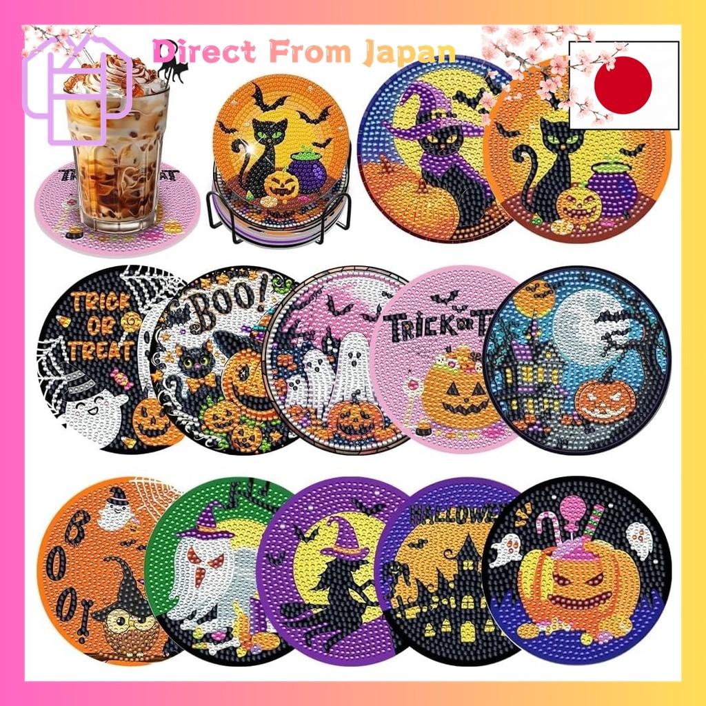 Diamond Art Coaster Kit 12-Piece Set Bead Art Stylish Halloween Decoration Beginner Adult Kids Diamo