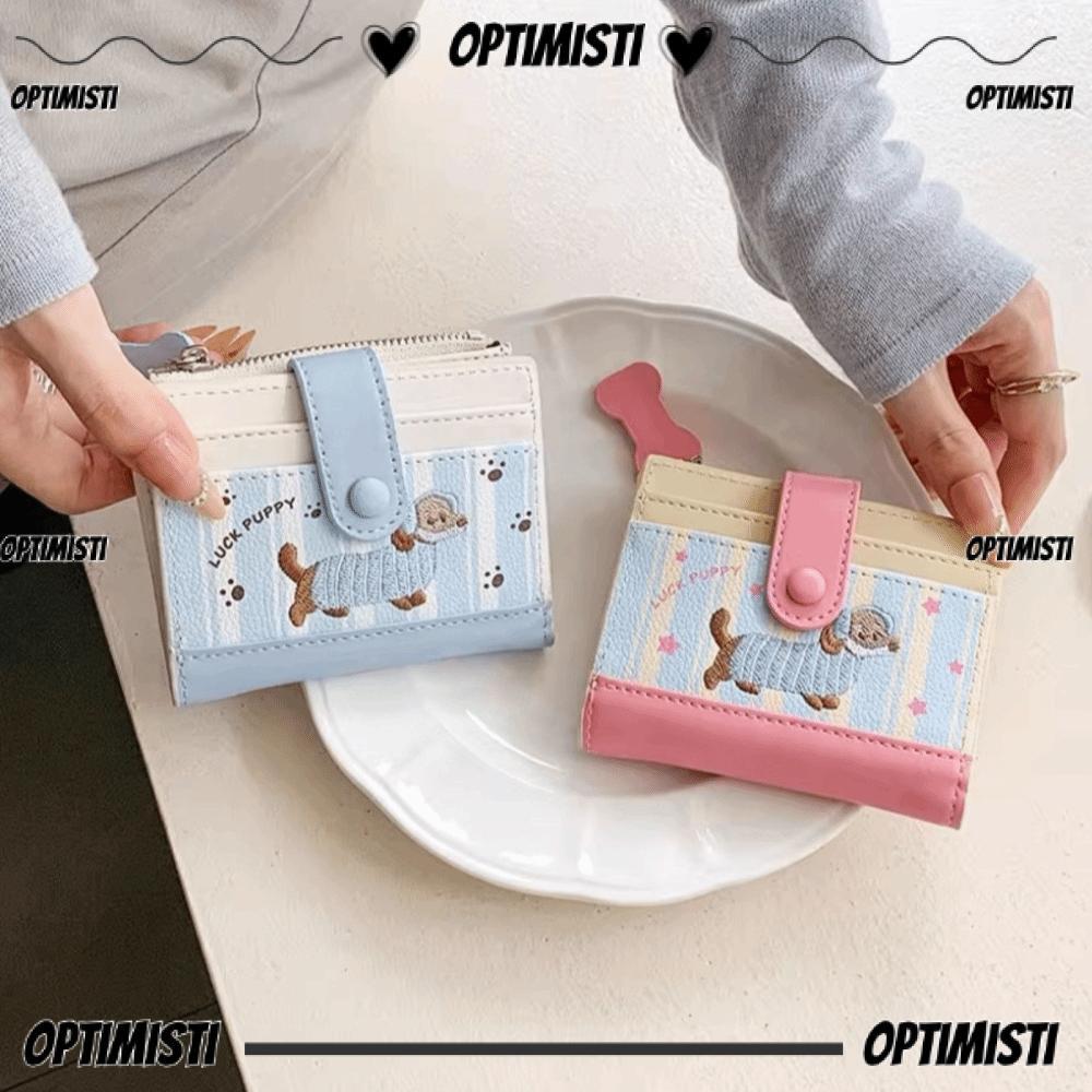 OPTIMISTI8E กระเป๋าใส่เหรียญ, Zipper Dachshund Printing Short Wallet, Ins Dopamine Color Cartoon Dog