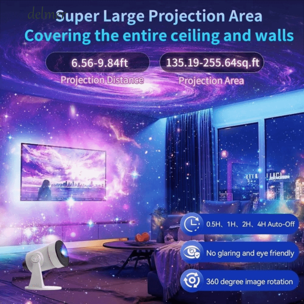 DELMER Star Projector, Ambiance Lamp Ultra HD Galaxy Projector, ตกแต่งห้อง 6 ปุ่มควบคุม Galaxy Proje