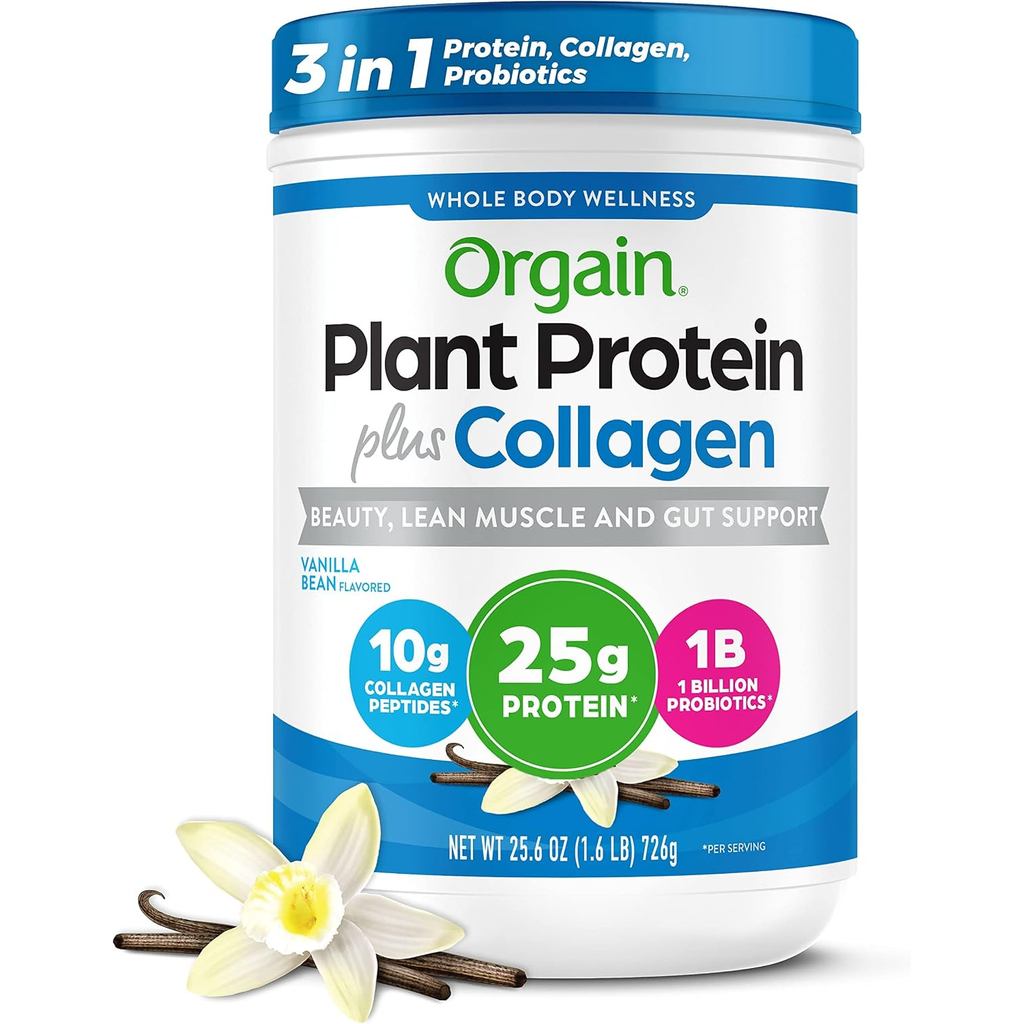 Orgain Organic 25g Protein + ผงคอลลาเจน 10g, ถั่ววานิลลา, 1.6lb UUR6