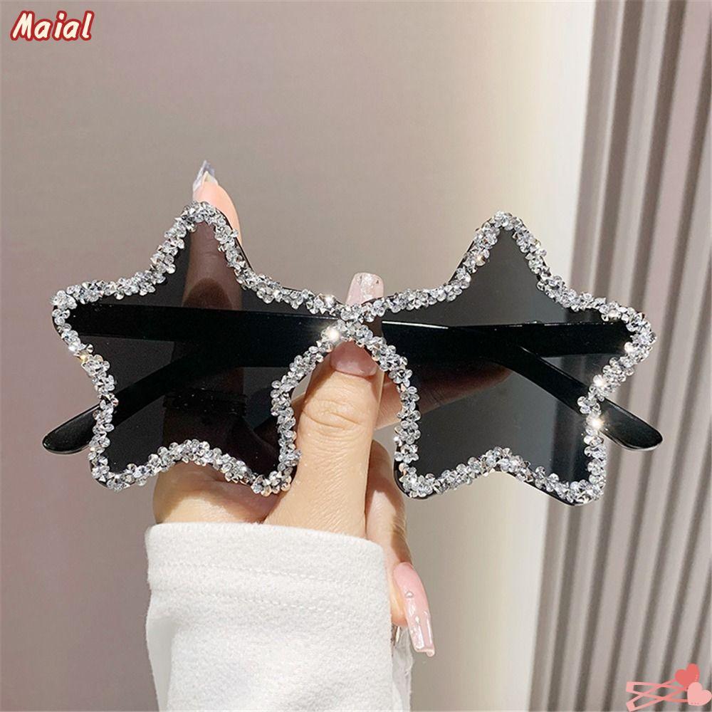MAAIL แว่นกันแดดรูปดาว, ป้องกัน UV400 Pentagon Rhinestone Pentagon แว่นตากันแดด Pentagon, อินเทรนด์ส