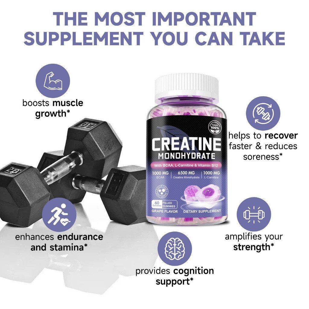 Ozmots Creatine Monohydrate Gummies ออกกําลังกาย Gummy พอร์ตการเจริญเติบโตของกล้ามเนื้อ Creatine Gum