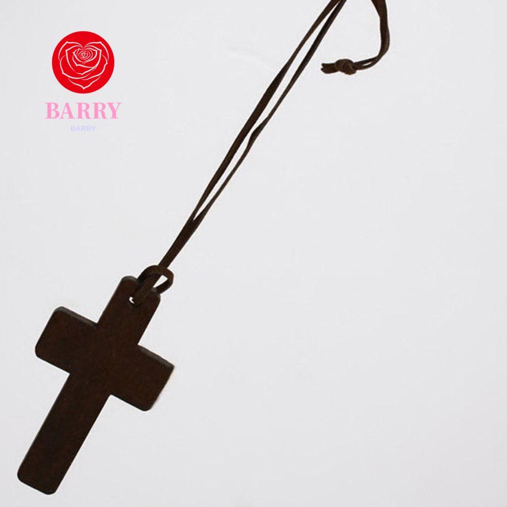 BARRY Jewelry Vintage Fashion Sweater Chains Wooden Christian Leather Brown Gift Pendant