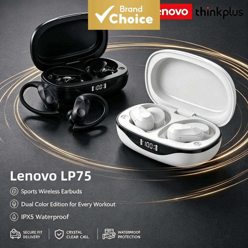 หูฟังไร้สายบลูทูธ Lenovo LP75 หูฟังตัดเสียงรบกวน ENC ดีไซน์เกี่ยวหูตามหลักสรีรศาสตร์ สําหรับประชุมออ