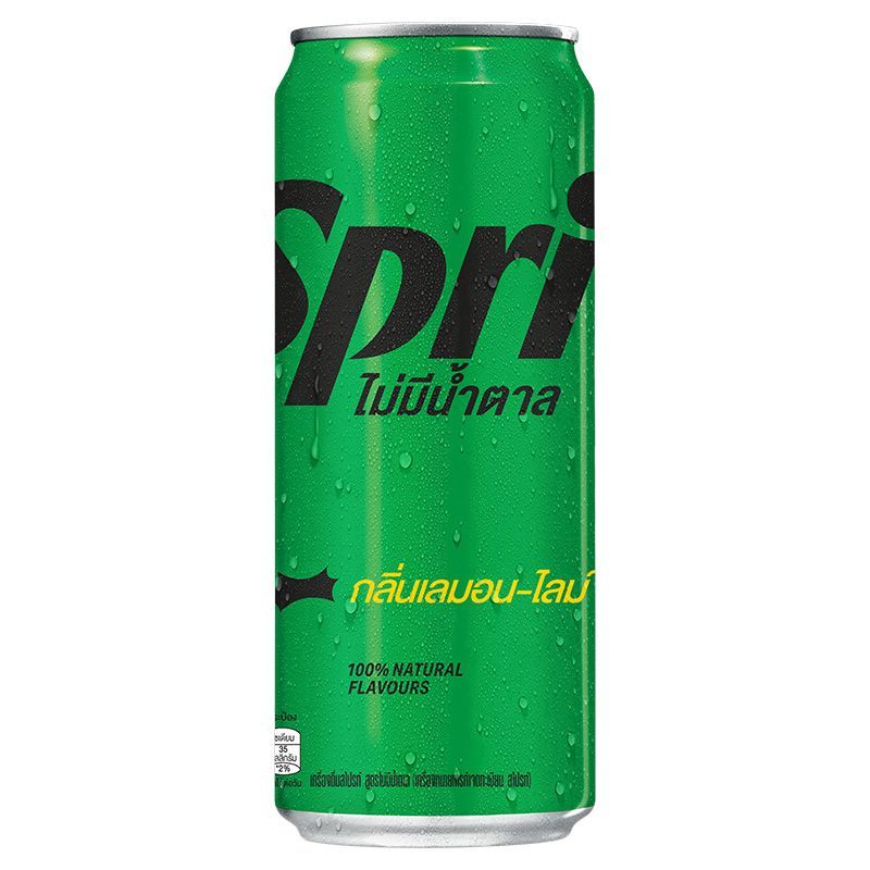 สไปรท์เครื่องดื่มอัดลมกลิ่นเลมอนไลม์สูตรไม่มีน้ำตาล 325มล. Sprite Soft Drink Zero Sugar Lemon Lime F