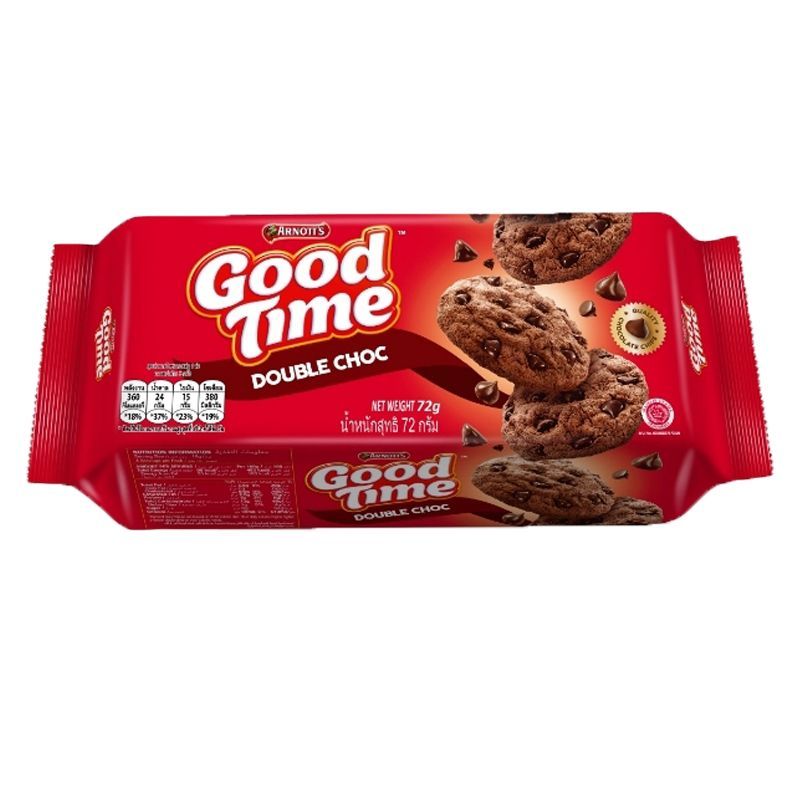 อาร์นอตส์กู๊ดไทม์คุกกี้ดับเบิ้ลช็อกช็อกโกชิฟ 72กรัม Arnotts Good Time Double Choc Cookies 72g.
