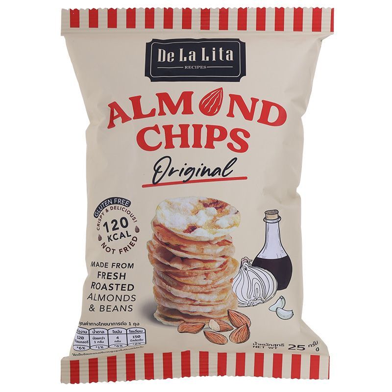 เดอลาลิต้าอัลมอนด์และข้าวอัดแผ่นรสดั้งเดิม 25กรัม De La Lita Almond and Rice Chips Original 25g.