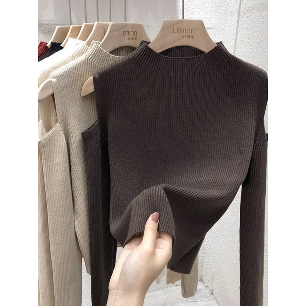 ครึ่งคอปกสูงBottomingเสื้อผู้หญิงฤดูใบไม้ผลิฤดูใบไม้ร่วงออกแบบNicheสไตล์ตะวันตกเสื้อกันหนาวด้านในSli