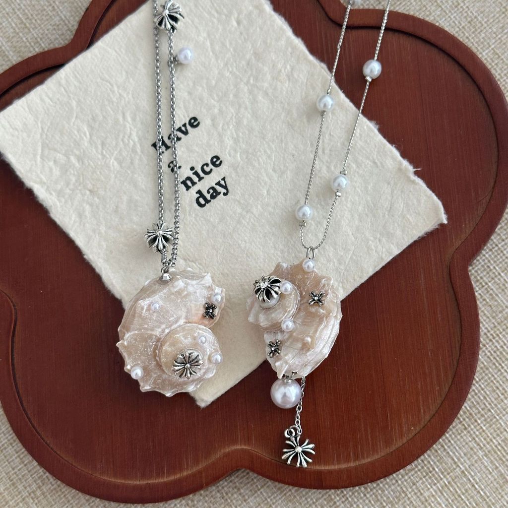 Crow Cross Pearl Conch Flow จี้ Clavicle Chain หญิงฤดูร้อน Seaside Vacation สไตล์สาว All-Match สร้อย