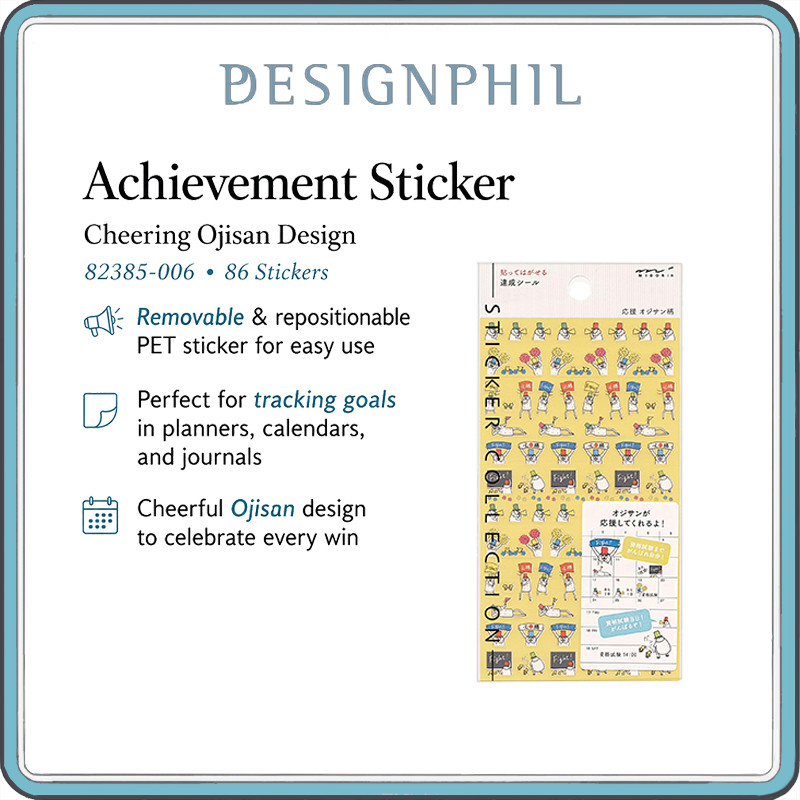 MIDORI Achievement Stickers – Removable Planner & Journal Stickers, Cheerful Ojisan Series