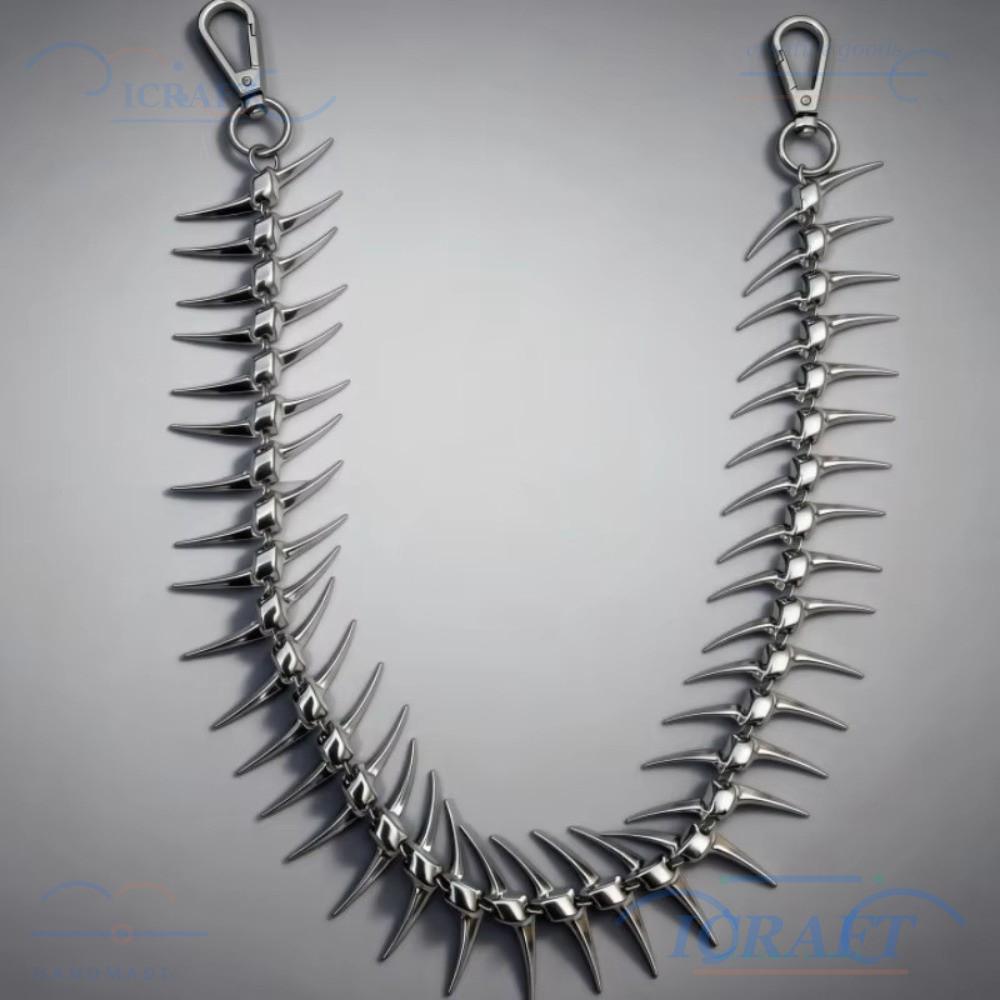 CRAFTML Jean Pant Chain, Body Jewelry Metal Waist Chain, Y2K Spike Fishbone Wallet Keychain Jean Pan