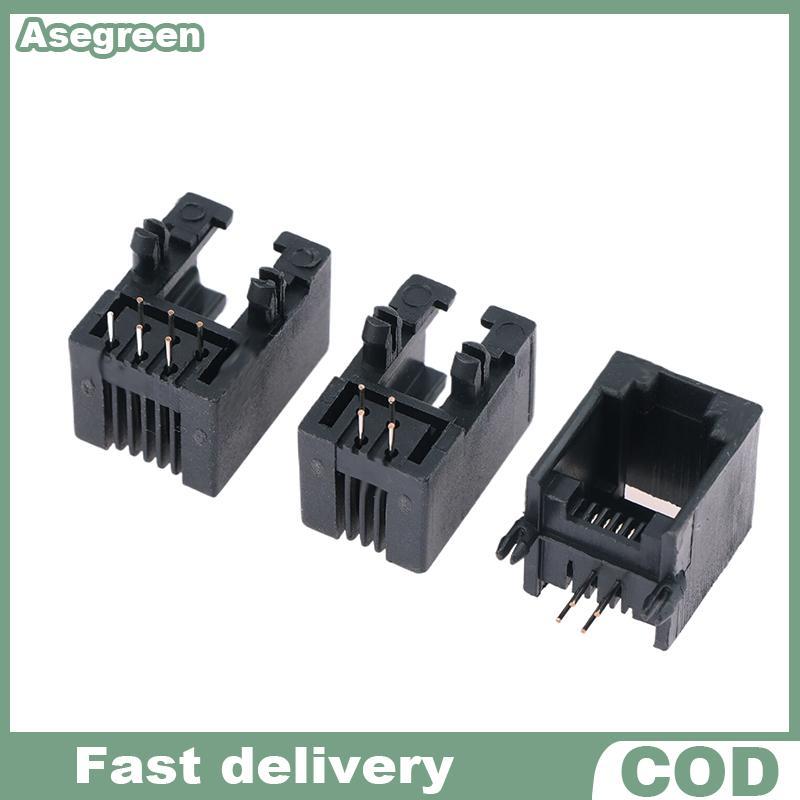 [Asegreen] 10 ชิ้น RJ11 ซ็อกเก็ตโทรศัพท์ขาโค้ง 95001 4P4C 6P6C 6P4C แจ็คหญิง Pcb Connector ซ็อกเก็ตโ