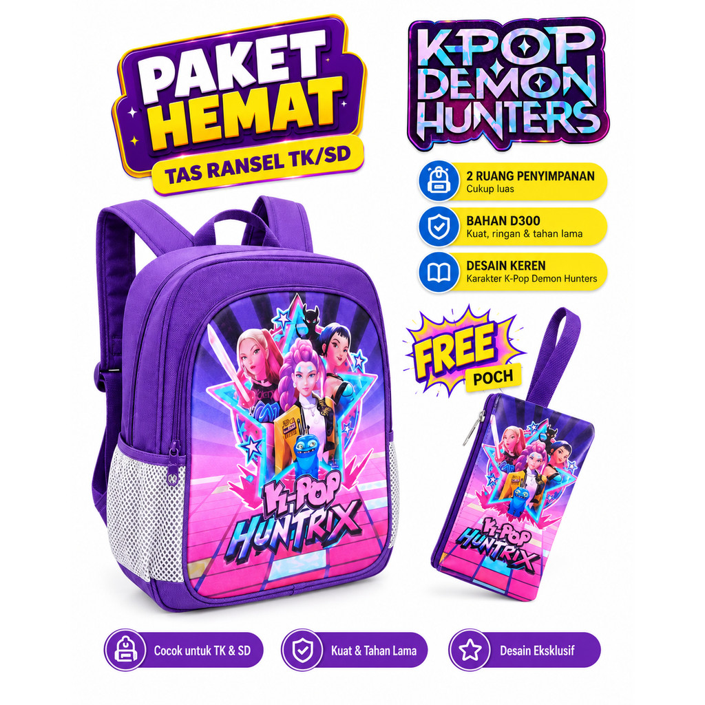 HUNTRIX KPOP DEMON HUNTER/ ROBLOX School Backpack, กระเป๋าเป้สะพายหลังโรงเรียนประถมศึกษาโรงเรียนอนุบาลตัวละคร Viral ล่าสุด
