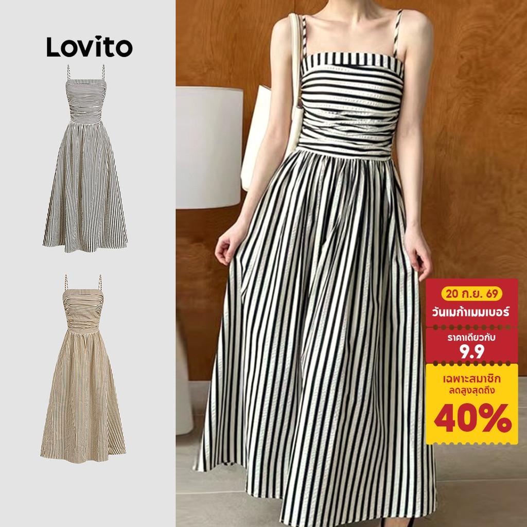 Lovito ชุดเดรส แต่งย่น ลายทาง สไตล์แคชชวล สำหรับผู้หญิง L121MD302