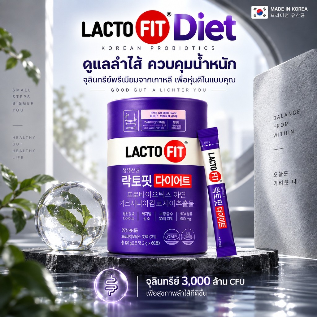 LACTO FIT DIET สูตรไดเอท กระปุกม่วงเข้ม 60 ซอง โพรไบโอติกจากเกาหลี