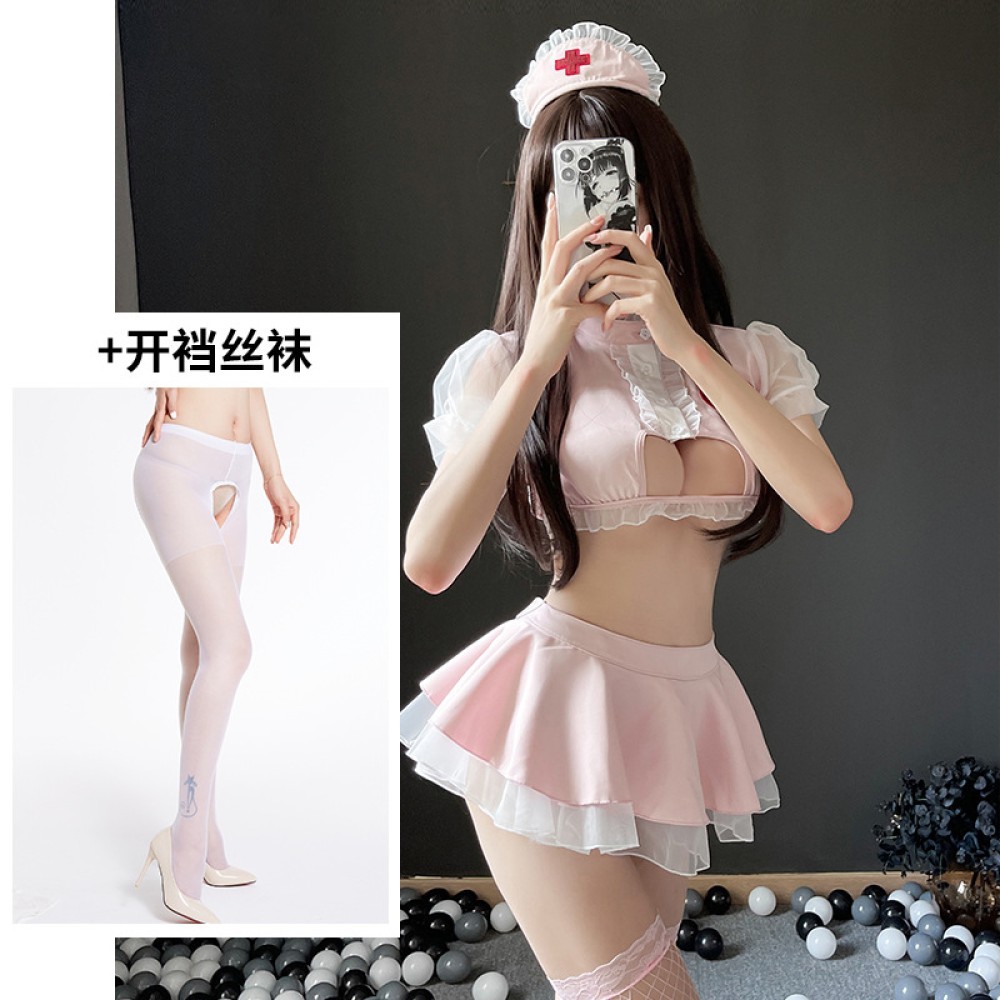 WRF ชุดชั้นในเซ็กซี่ชุดพยาบาลเซ็กซี่หวานไม่ต้องถอดเครื่องแบบล่อใจกระโปรงสั้นชุดคอสเพลย์ที่บริสุทธิ์-