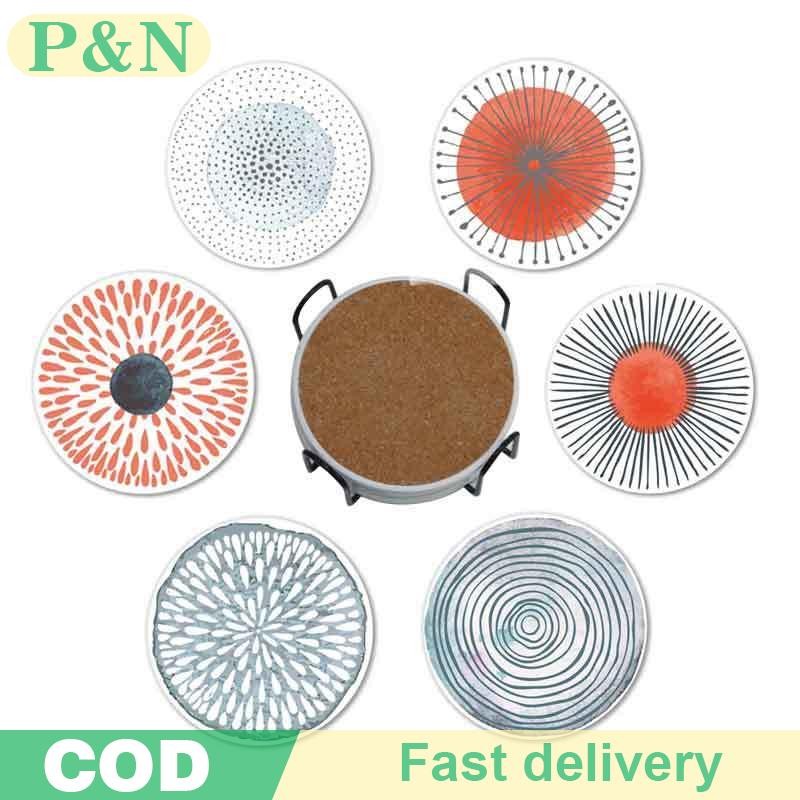 [P&N] 6 ชิ้น/เซ็ต Coasters ทนความร้อนลื่นเครื่องดื่ม Cafe ตกแต่ง 2D FLat Coasters Anti-scalding แผ่น